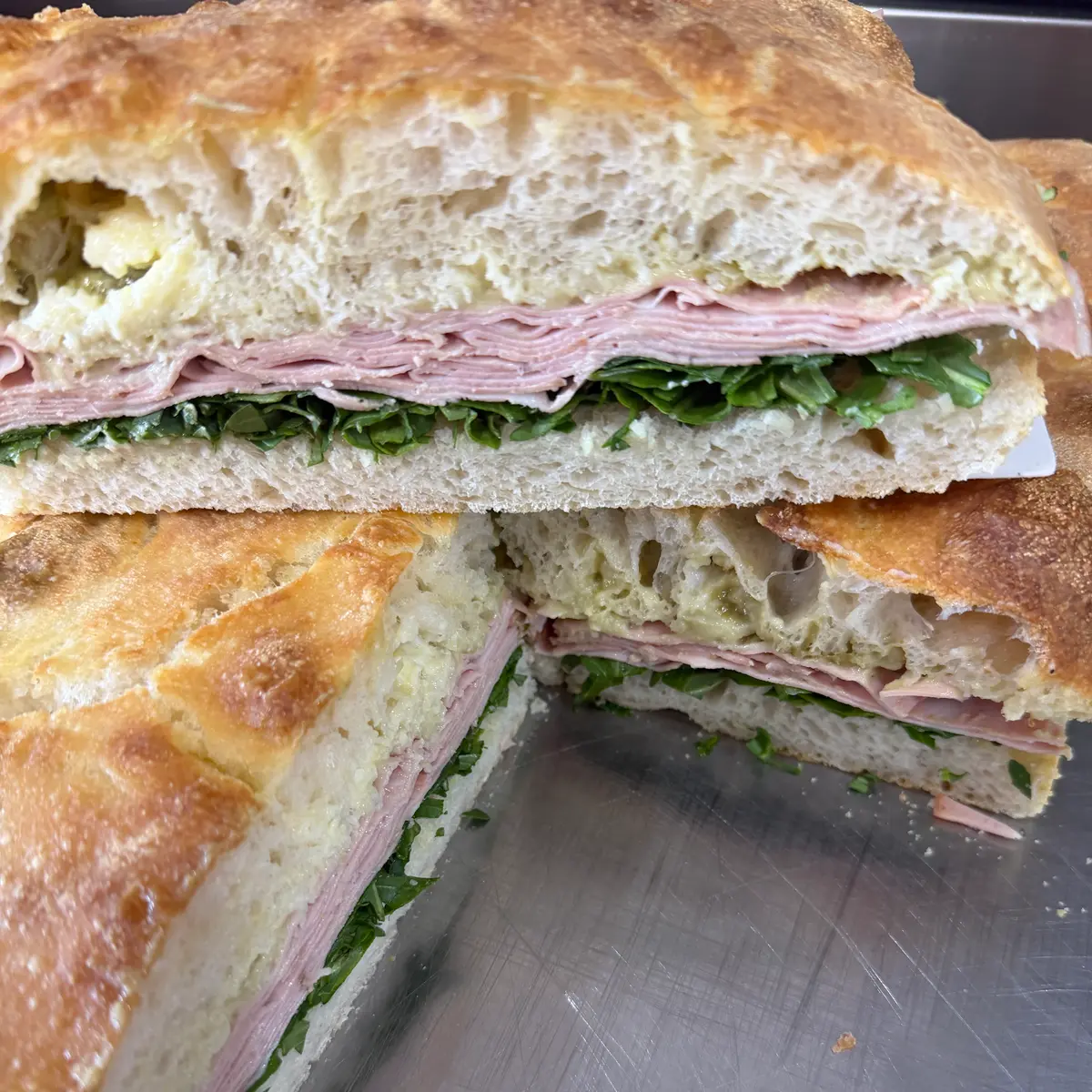 Bologna sandwich with mortadella and pistachio cream